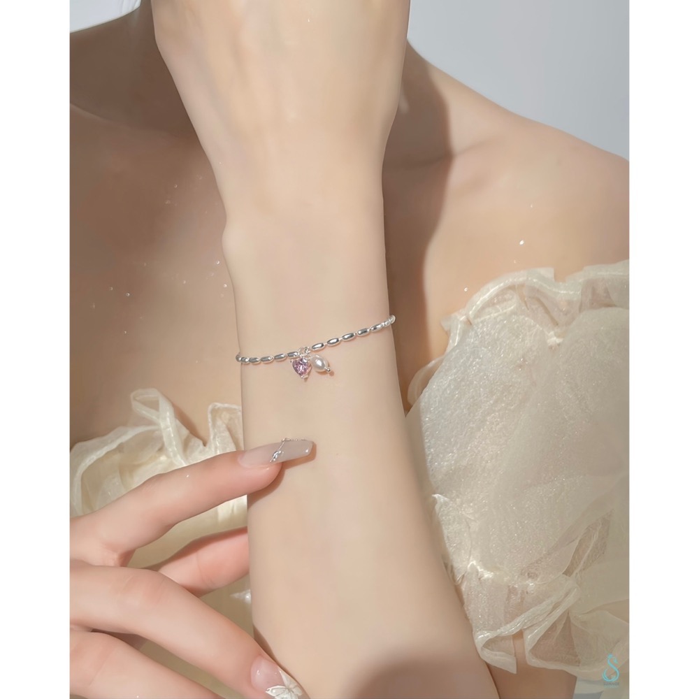 SUMMER韓 銀飾💫［925純銀］純愛心語 純銀手鏈 天然珍珠 愛心手鏈  純銀飾品-細節圖8