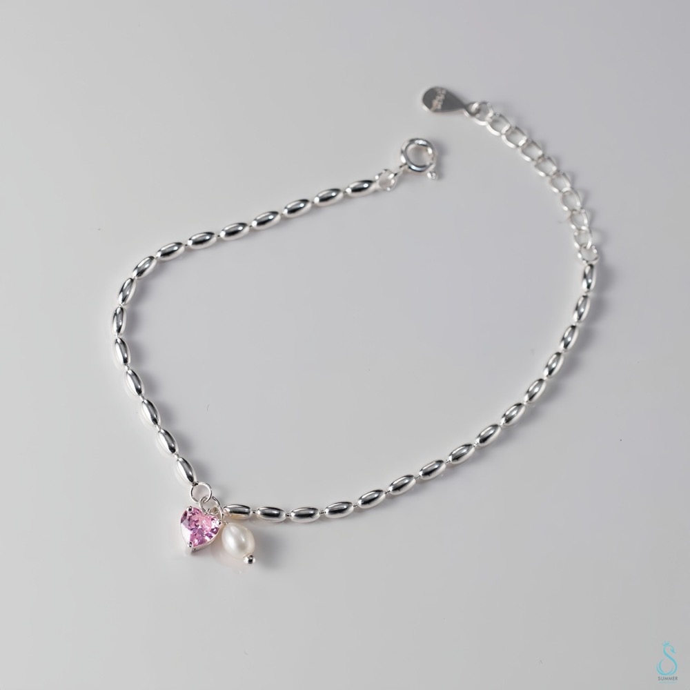 SUMMER韓 銀飾💫［925純銀］純愛心語 純銀手鏈 天然珍珠 愛心手鏈  純銀飾品-細節圖10