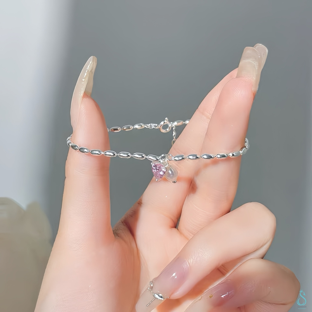 SUMMER韓 銀飾💫［925純銀］純愛心語 純銀手鏈 天然珍珠 愛心手鏈  純銀飾品-細節圖3