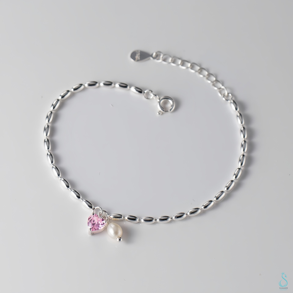 SUMMER韓 銀飾💫［925純銀］純愛心語 純銀手鏈 天然珍珠 愛心手鏈  純銀飾品-細節圖4