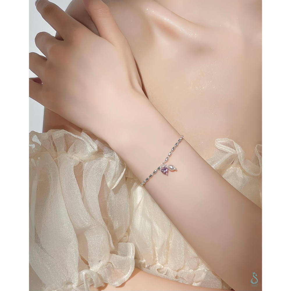 SUMMER韓 銀飾💫［925純銀］純愛心語 純銀手鏈 天然珍珠 愛心手鏈  純銀飾品-細節圖5