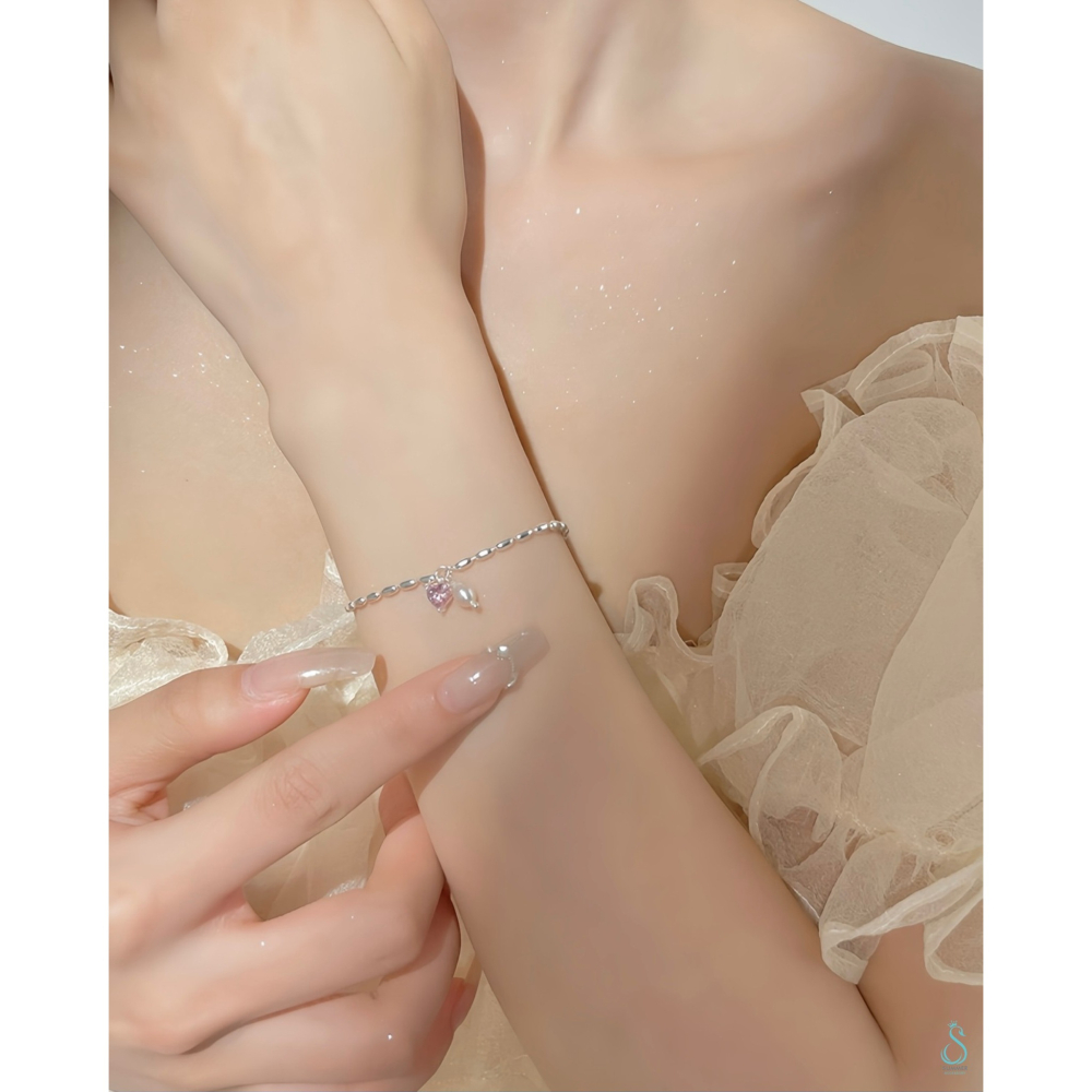 SUMMER韓 銀飾💫［925純銀］純愛心語 純銀手鏈 天然珍珠 愛心手鏈  純銀飾品-細節圖6