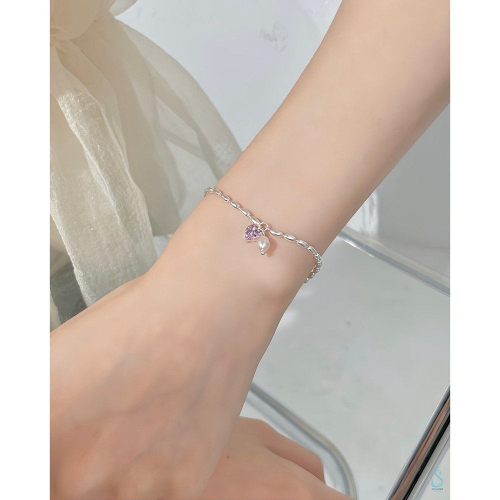 SUMMER韓 銀飾💫［925純銀］純愛心語 純銀手鏈 天然珍珠 愛心手鏈  純銀飾品-細節圖9