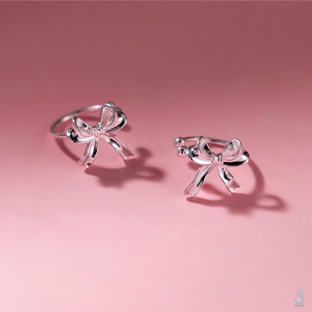 SUMMER 銀飾💫［925純銀］緞帶蝴蝶結耳夾 耳骨夾/無耳洞可戴 純銀耳環 耳夾  純銀飾品-細節圖3
