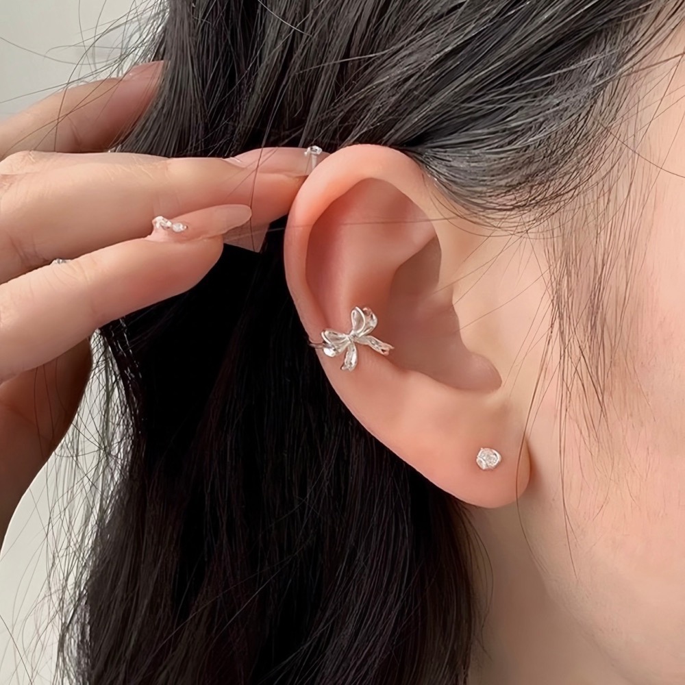 SUMMER 銀飾💫［925純銀］緞帶蝴蝶結耳夾 耳骨夾/無耳洞可戴 純銀耳環 耳夾  純銀飾品-細節圖4