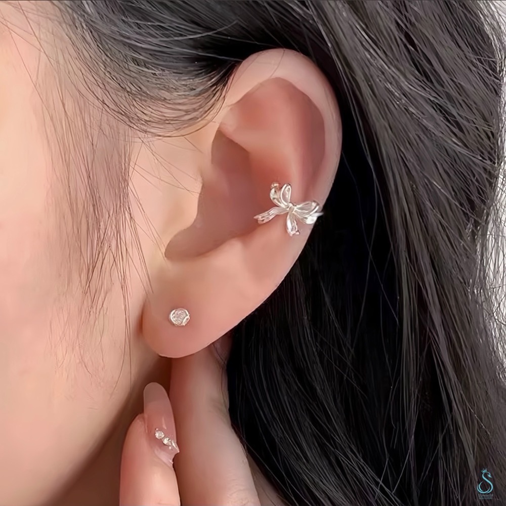 SUMMER 銀飾💫［925純銀］緞帶蝴蝶結耳夾 耳骨夾/無耳洞可戴 純銀耳環 耳夾  純銀飾品-細節圖6