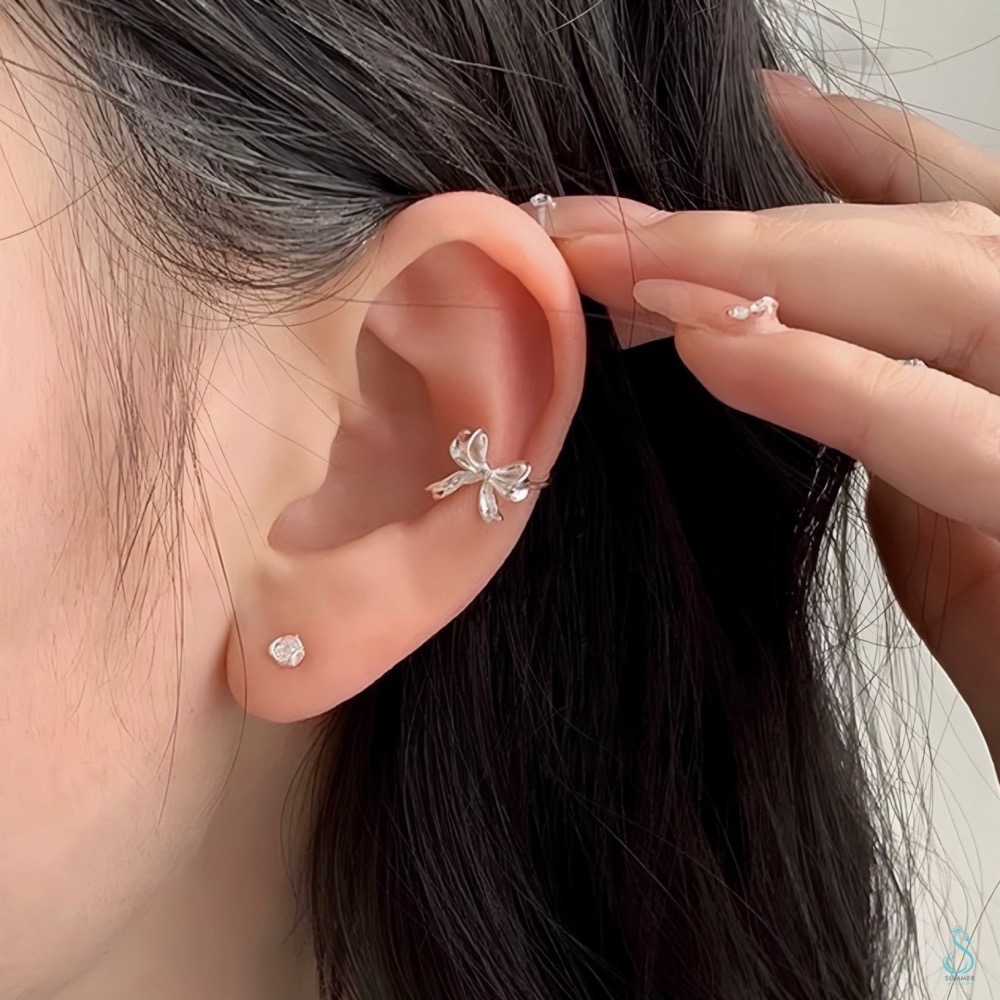 SUMMER 銀飾💫［925純銀］緞帶蝴蝶結耳夾 耳骨夾/無耳洞可戴 純銀耳環 耳夾  純銀飾品-細節圖7