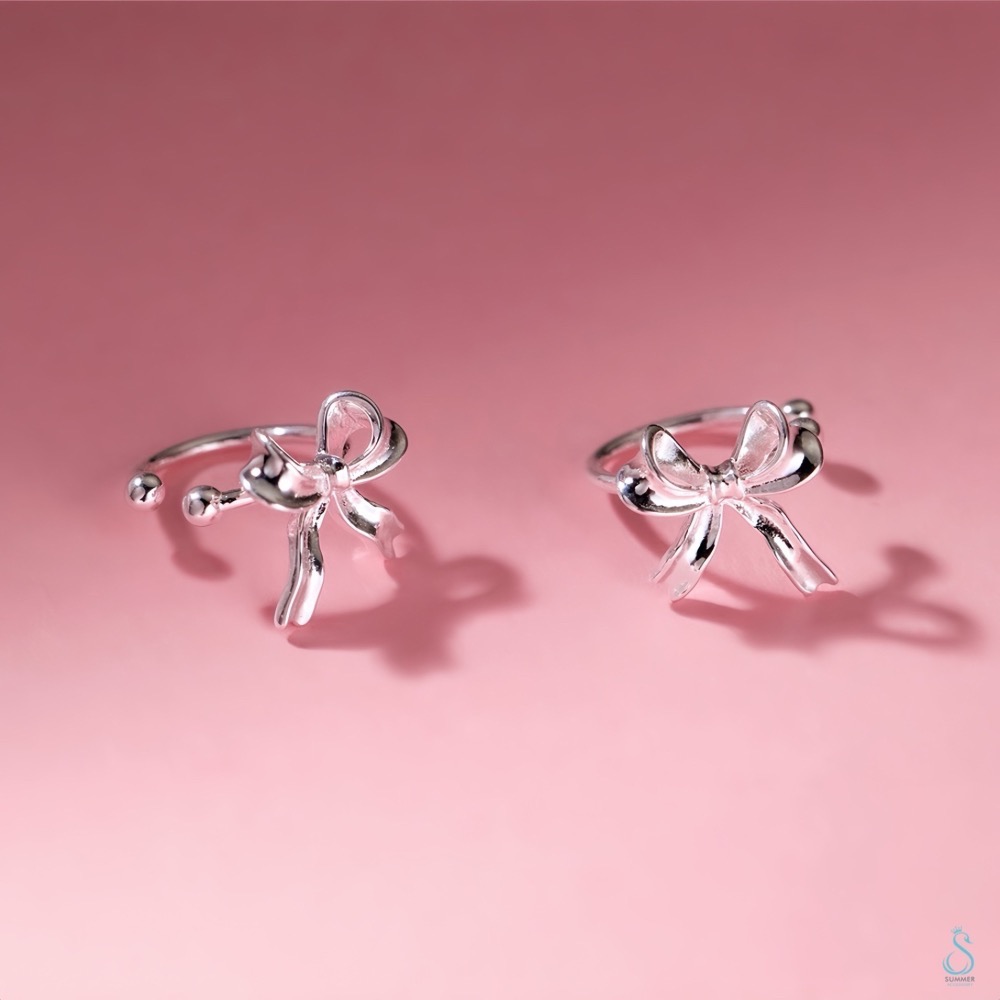 SUMMER 銀飾💫［925純銀］緞帶蝴蝶結耳夾 耳骨夾/無耳洞可戴 純銀耳環 耳夾  純銀飾品-細節圖8