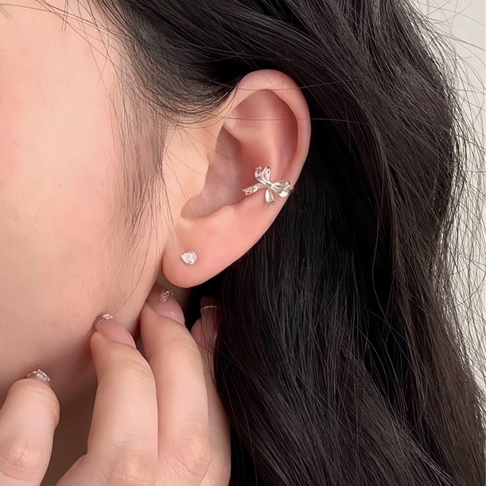 SUMMER 銀飾💫［925純銀］緞帶蝴蝶結耳夾 耳骨夾/無耳洞可戴 純銀耳環 耳夾  純銀飾品-細節圖9