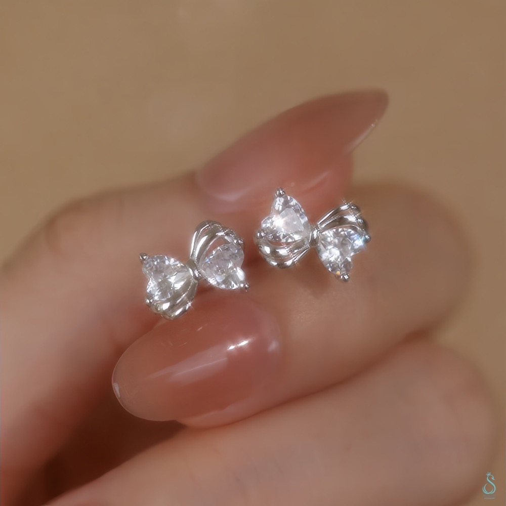 SUMMER 銀飾💫［925純銀］心鑽蝶語 閃亮 立體蝴蝶結耳環 純銀耳環 純銀飾品-細節圖2