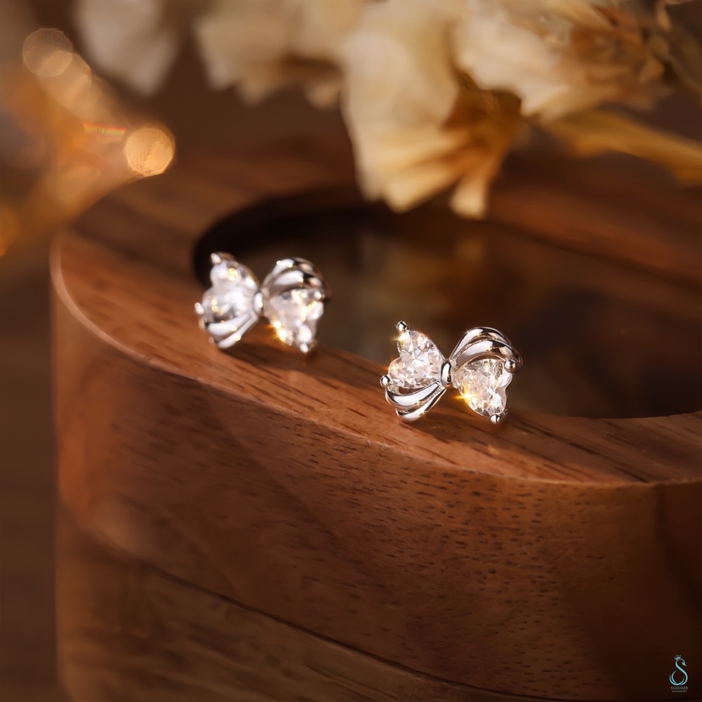 SUMMER 銀飾💫［925純銀］心鑽蝶語 閃亮 立體蝴蝶結耳環 純銀耳環 純銀飾品-細節圖4