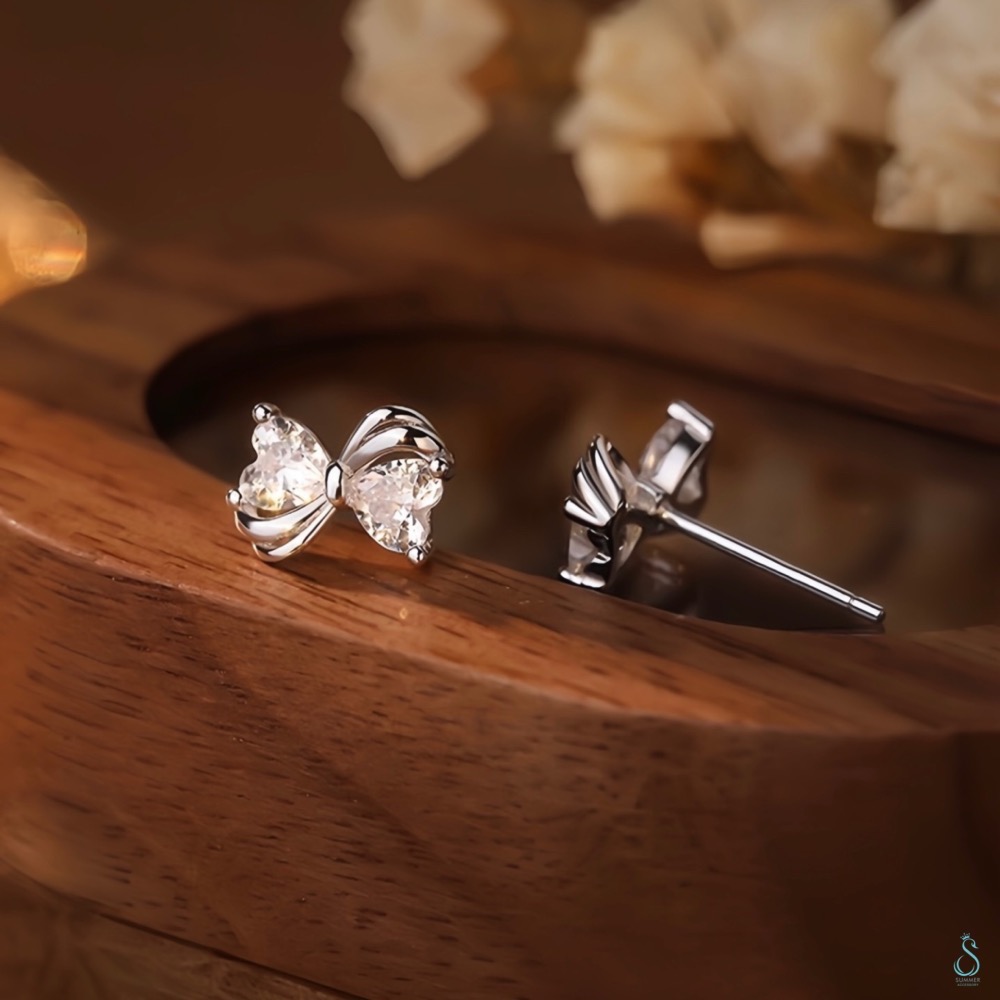 SUMMER 銀飾💫［925純銀］心鑽蝶語 閃亮 立體蝴蝶結耳環 純銀耳環 純銀飾品-細節圖5