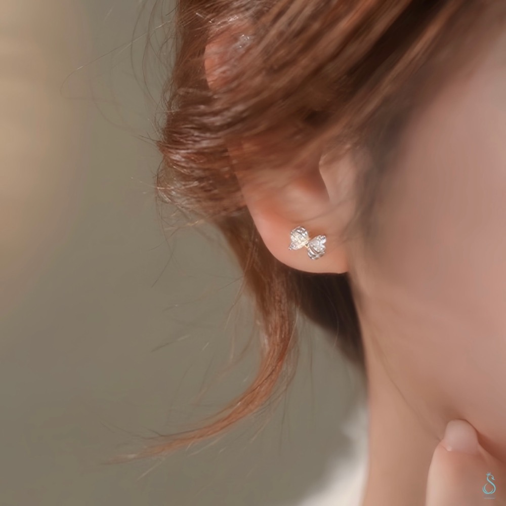 SUMMER 銀飾💫［925純銀］心鑽蝶語 閃亮 立體蝴蝶結耳環 純銀耳環 純銀飾品-細節圖6