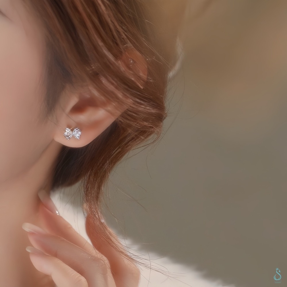 SUMMER 銀飾💫［925純銀］心鑽蝶語 閃亮 立體蝴蝶結耳環 純銀耳環 純銀飾品-細節圖7