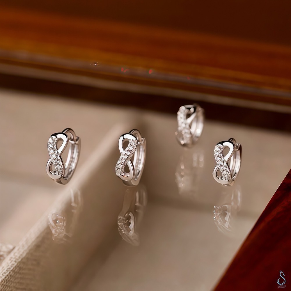 SUMMER 銀飾💫［925純銀］♾️無限發發 💰💰財運88純銀耳環 易扣式耳扣耳環 純銀飾品-細節圖2