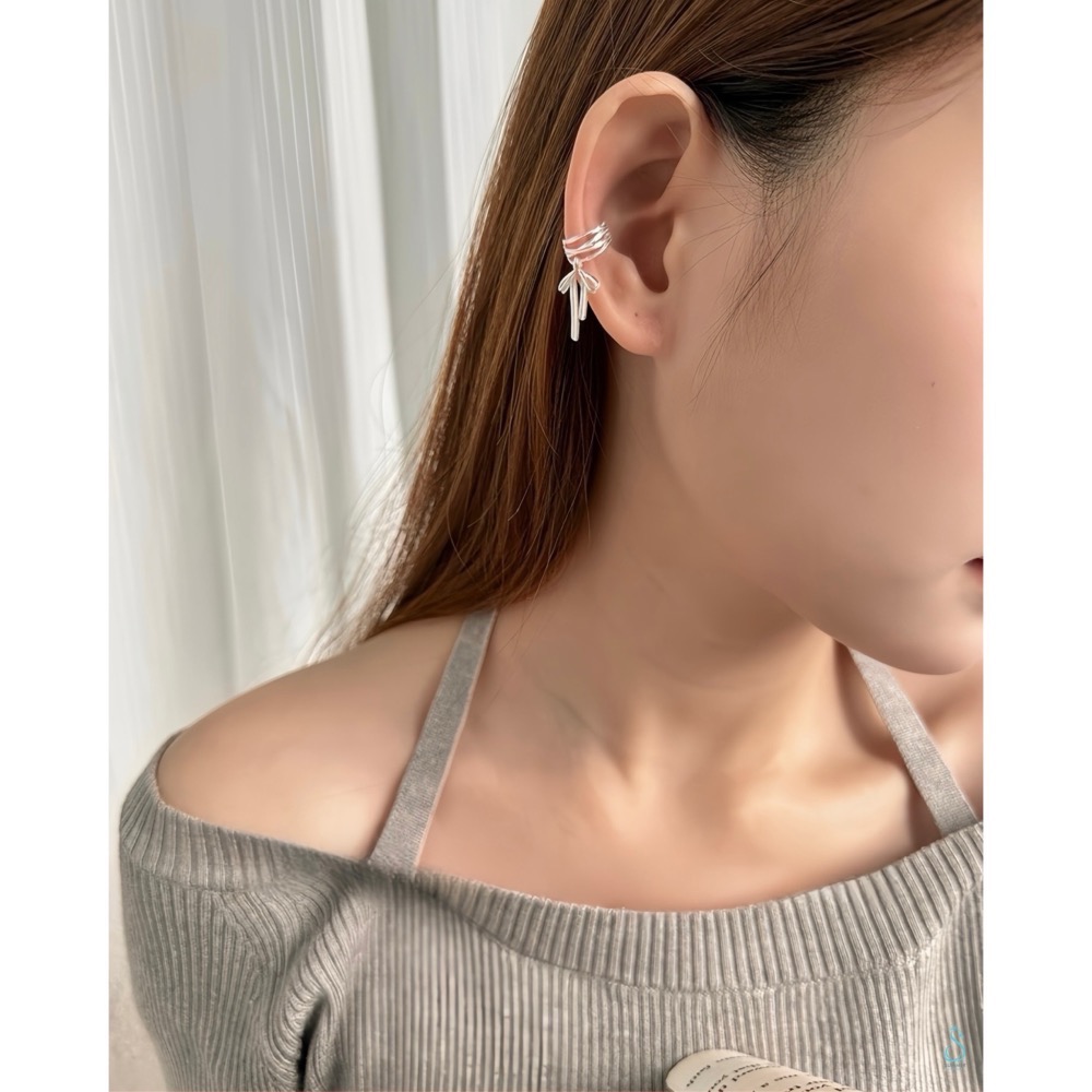 SUMMER韓 銀飾💫［925純銀］銀緞流光 蝴蝶結耳夾 耳骨夾 純銀耳環 純銀飾品-細節圖6