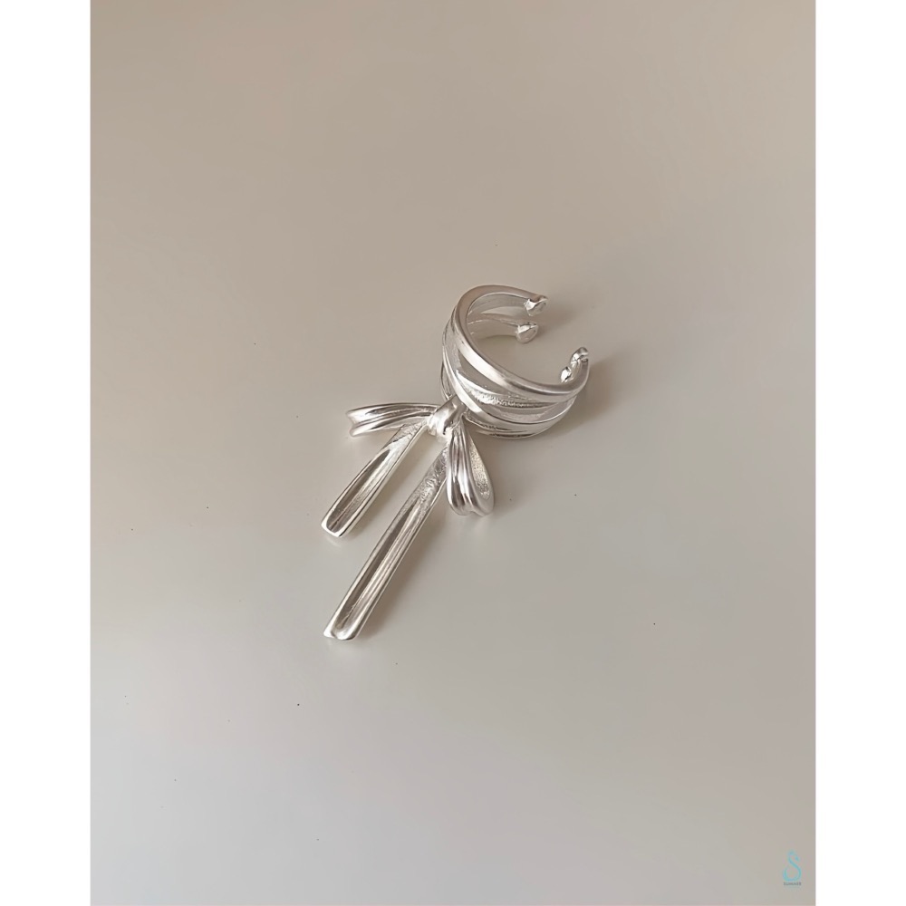 SUMMER韓 銀飾💫［925純銀］銀緞流光 蝴蝶結耳夾 耳骨夾 純銀耳環 純銀飾品-細節圖8