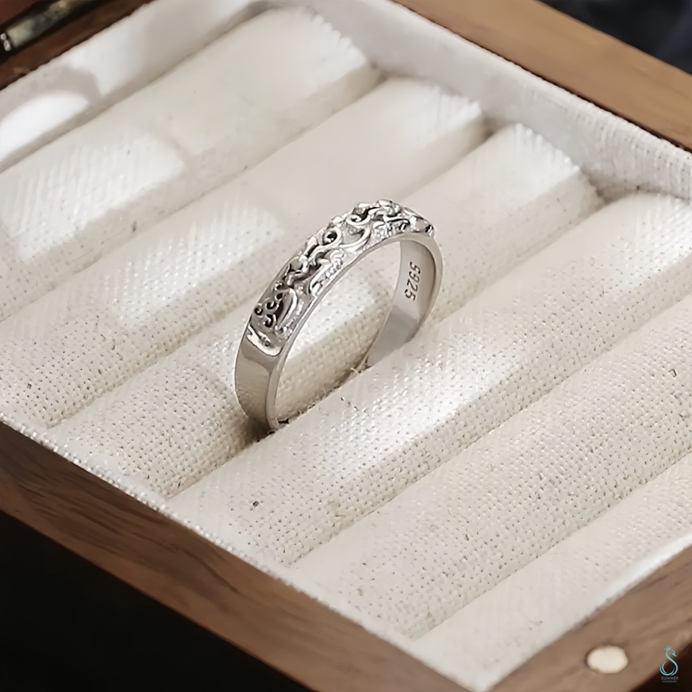 SUMMER 銀飾💫［925純銀］招財貔貅情侶對戒 財源滾滾 招財進寶 純銀戒指 純銀飾品-細節圖5