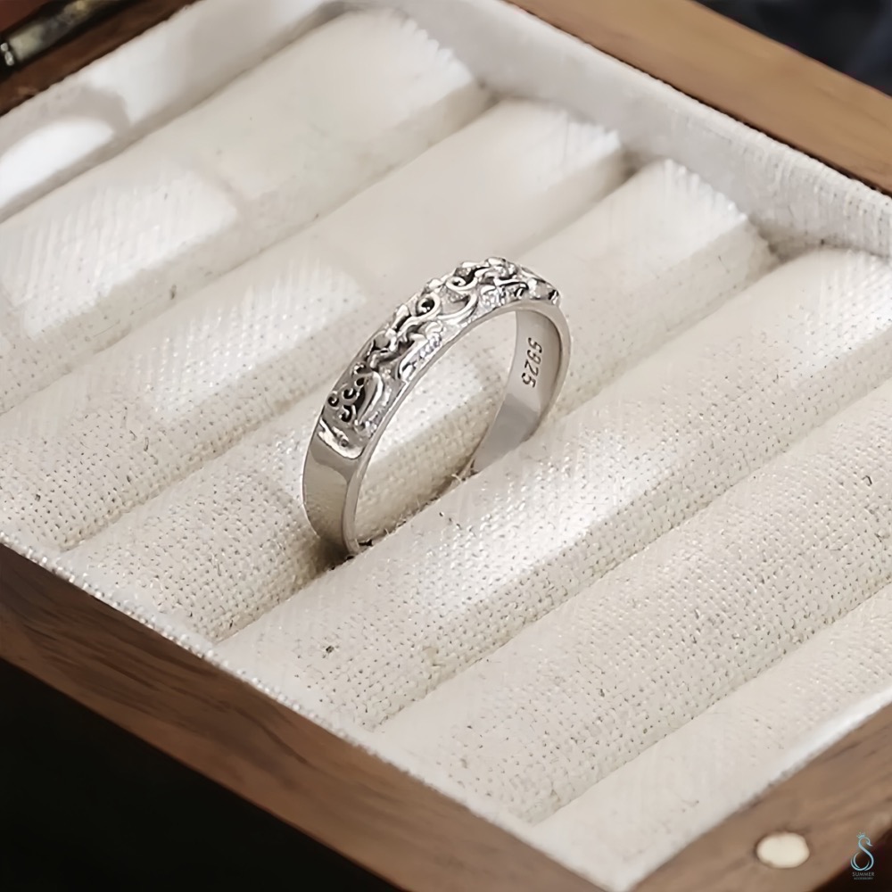 SUMMER 銀飾💫［925純銀］招財貔貅情侶對戒 財源滾滾 招財進寶 純銀戒指 純銀飾品-細節圖5