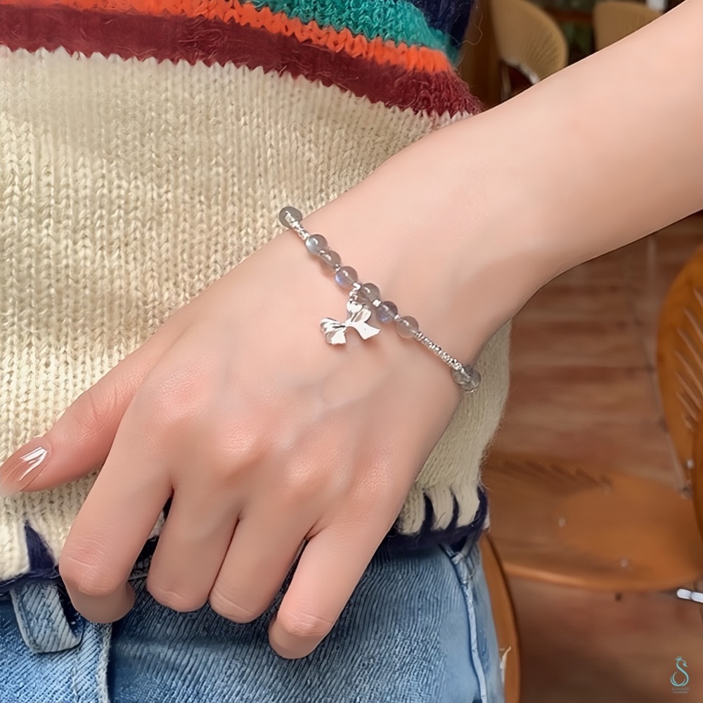 SUMMER 銀飾💫［925純銀］天然草莓晶 海藍寶 月光石（月亮石） 蝴蝶結手鍊 純銀手鍊 晶石能量手鏈-細節圖8
