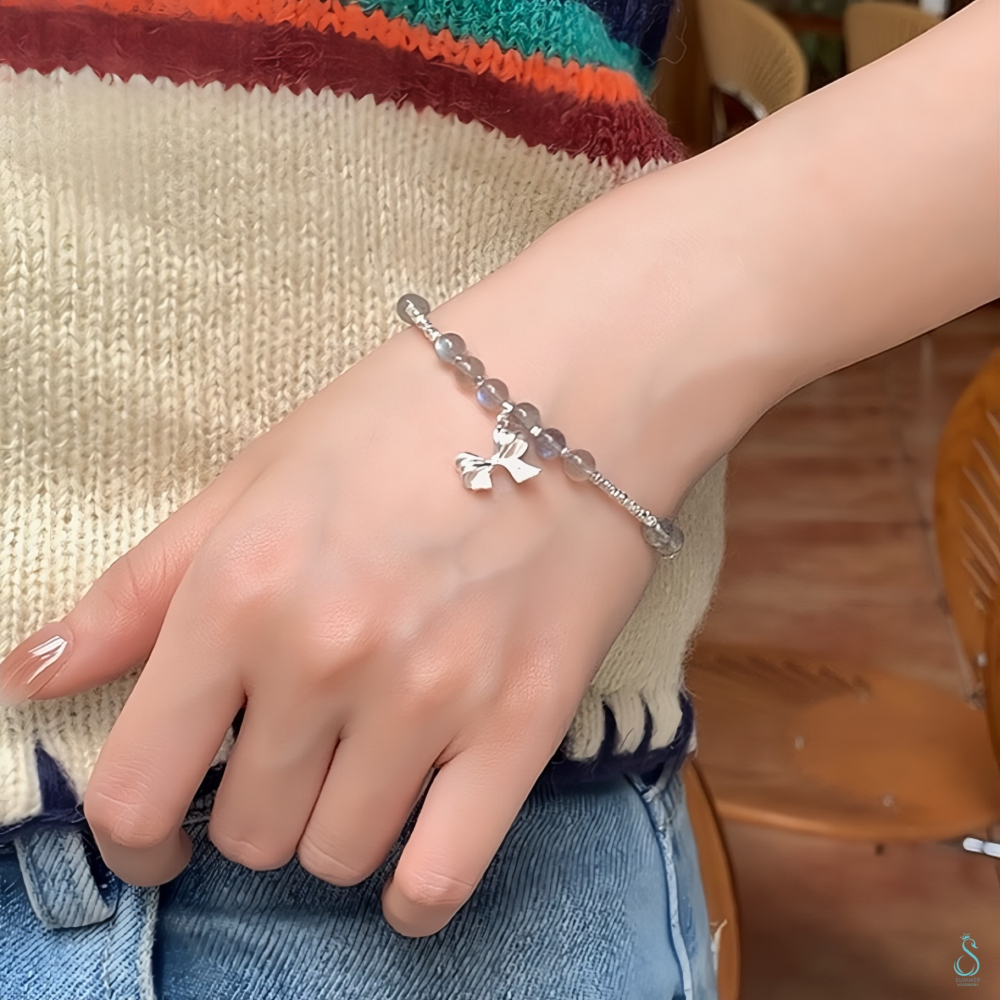 SUMMER 銀飾💫［925純銀］天然草莓晶 海藍寶 月光石（月亮石） 蝴蝶結手鍊 純銀手鍊 晶石能量手鏈-細節圖8