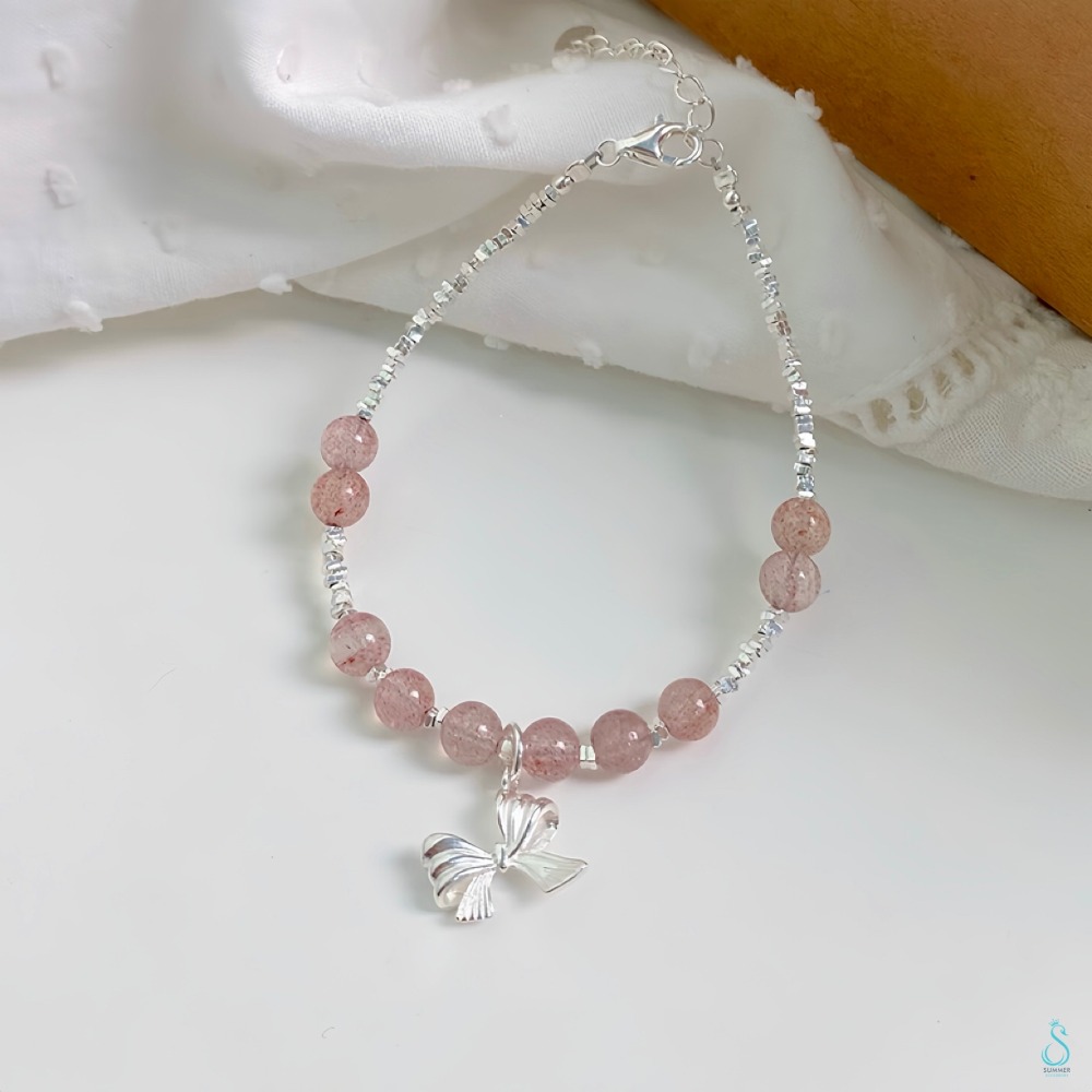 天然草莓晶蝴蝶結手鏈