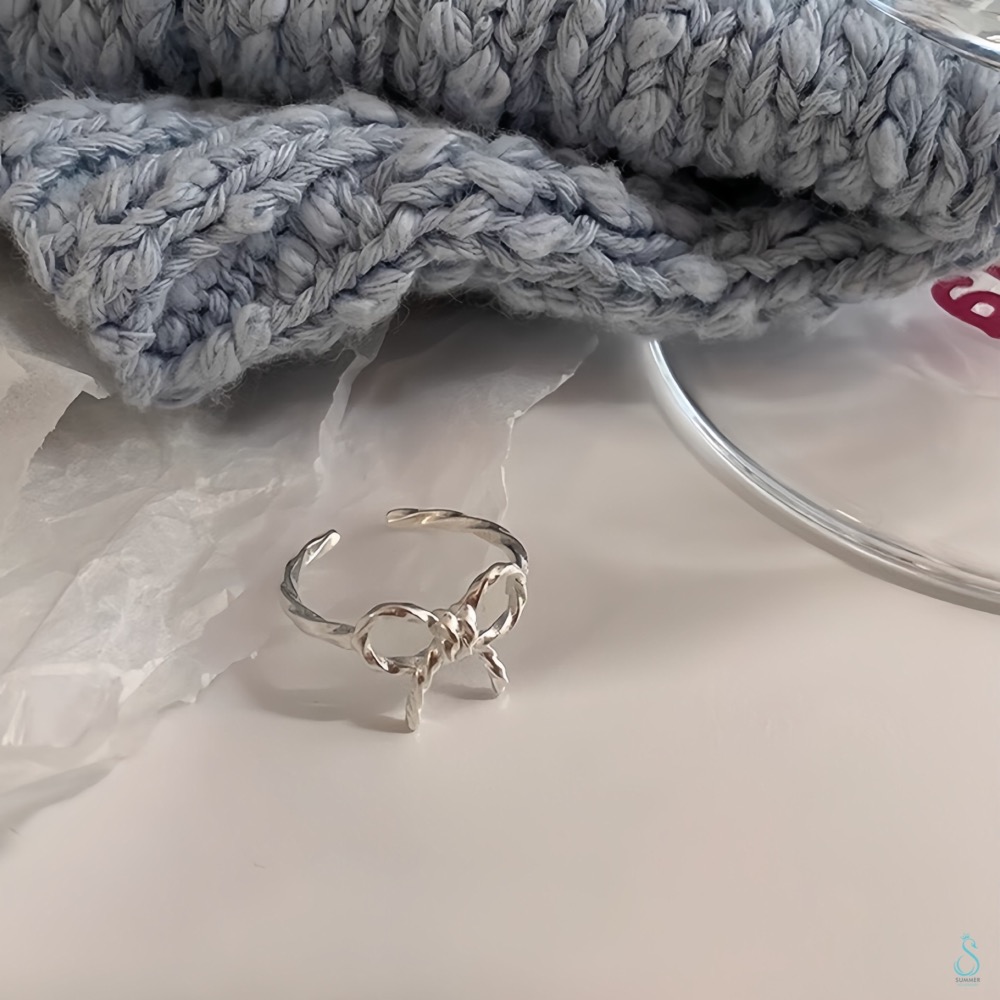 SUMMER 銀飾💫［925純銀］扭結蝴蝶結戒 尾戒 純銀尾戒 純銀戒指 純銀飾品-細節圖2