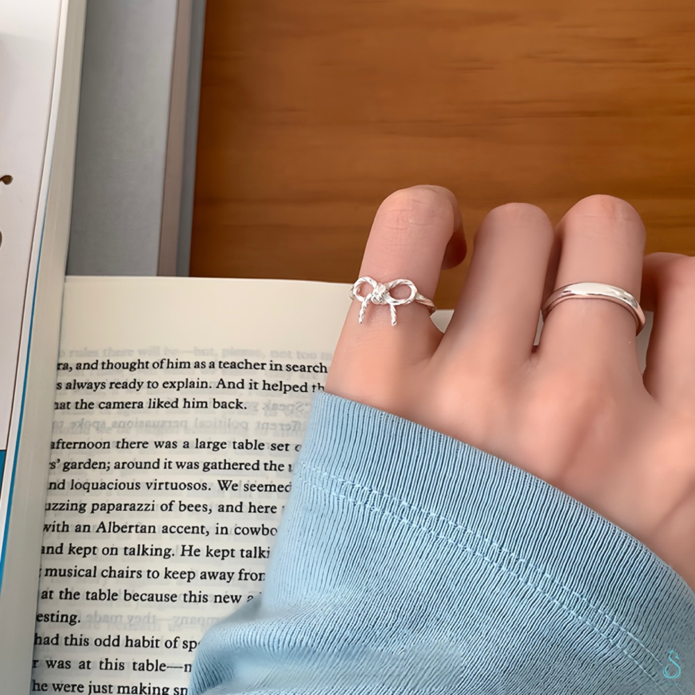 SUMMER 銀飾💫［925純銀］扭結蝴蝶結戒 尾戒 純銀尾戒 純銀戒指 純銀飾品-細節圖3