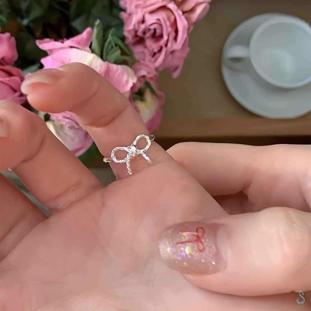 SUMMER 銀飾💫［925純銀］扭結蝴蝶結戒 尾戒 純銀尾戒 純銀戒指 純銀飾品-細節圖6