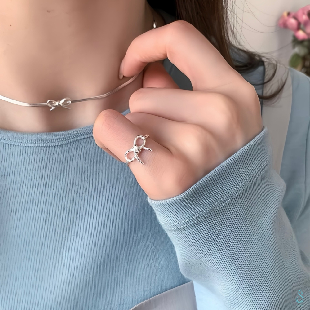 SUMMER 銀飾💫［925純銀］扭結蝴蝶結戒 尾戒 純銀尾戒 純銀戒指 純銀飾品-細節圖8