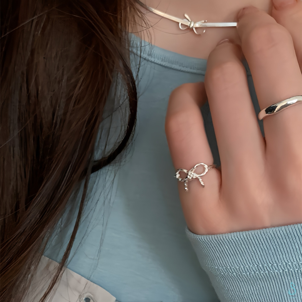 SUMMER 銀飾💫［925純銀］扭結蝴蝶結戒 尾戒 純銀尾戒 純銀戒指 純銀飾品-細節圖9