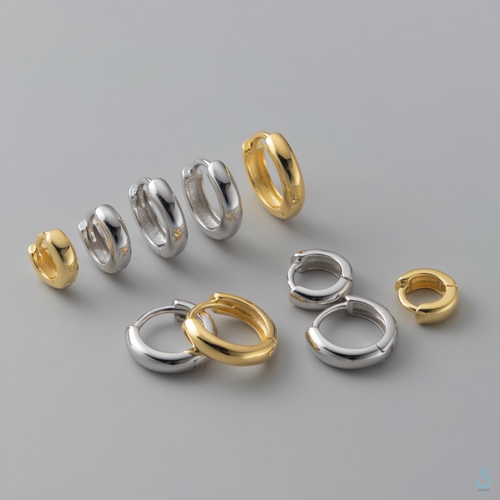 SUMMER 銀飾💫［925純銀］加寛素圈 易扣式耳環 男女多尺寸 面寬3mm 洗澡睡覺不用摘 純銀耳環-細節圖2