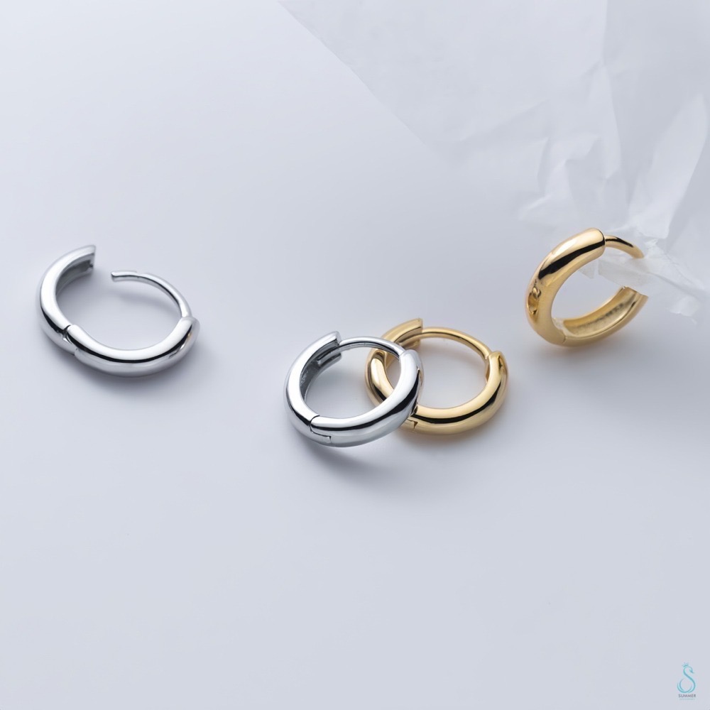 SUMMER 銀飾💫［925純銀］加寛素圈 易扣式耳環 男女多尺寸 面寬3mm 洗澡睡覺不用摘 純銀耳環-細節圖8