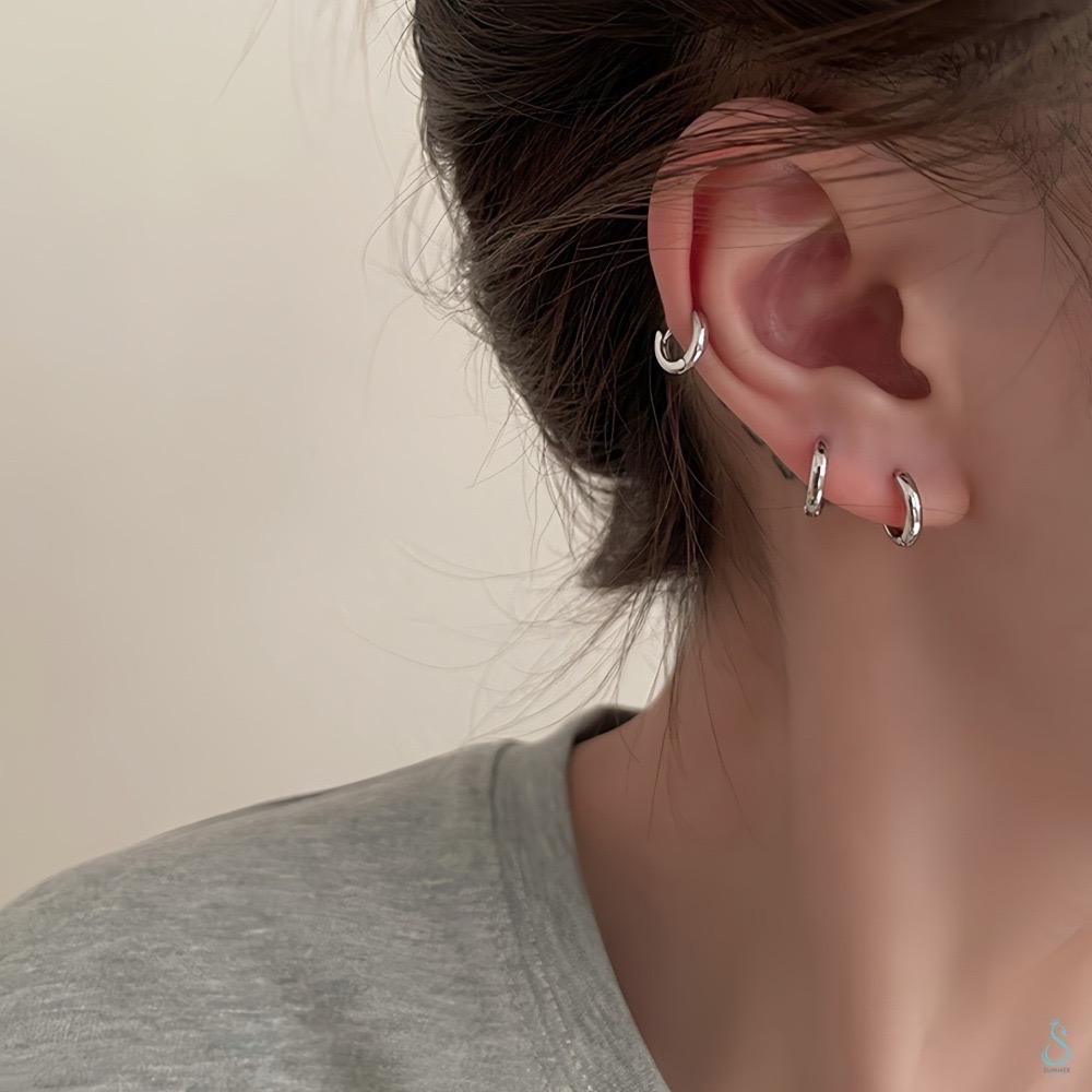 SUMMER 銀飾💫［925純銀］加寛素圈 易扣式耳環 男女多尺寸 面寬3mm 洗澡睡覺不用摘 純銀耳環-細節圖3