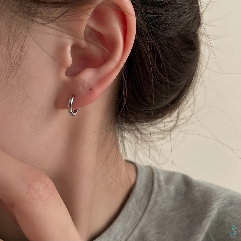 SUMMER 銀飾💫［925純銀］加寛素圈 易扣式耳環 男女多尺寸 面寬3mm 洗澡睡覺不用摘 純銀耳環-細節圖7