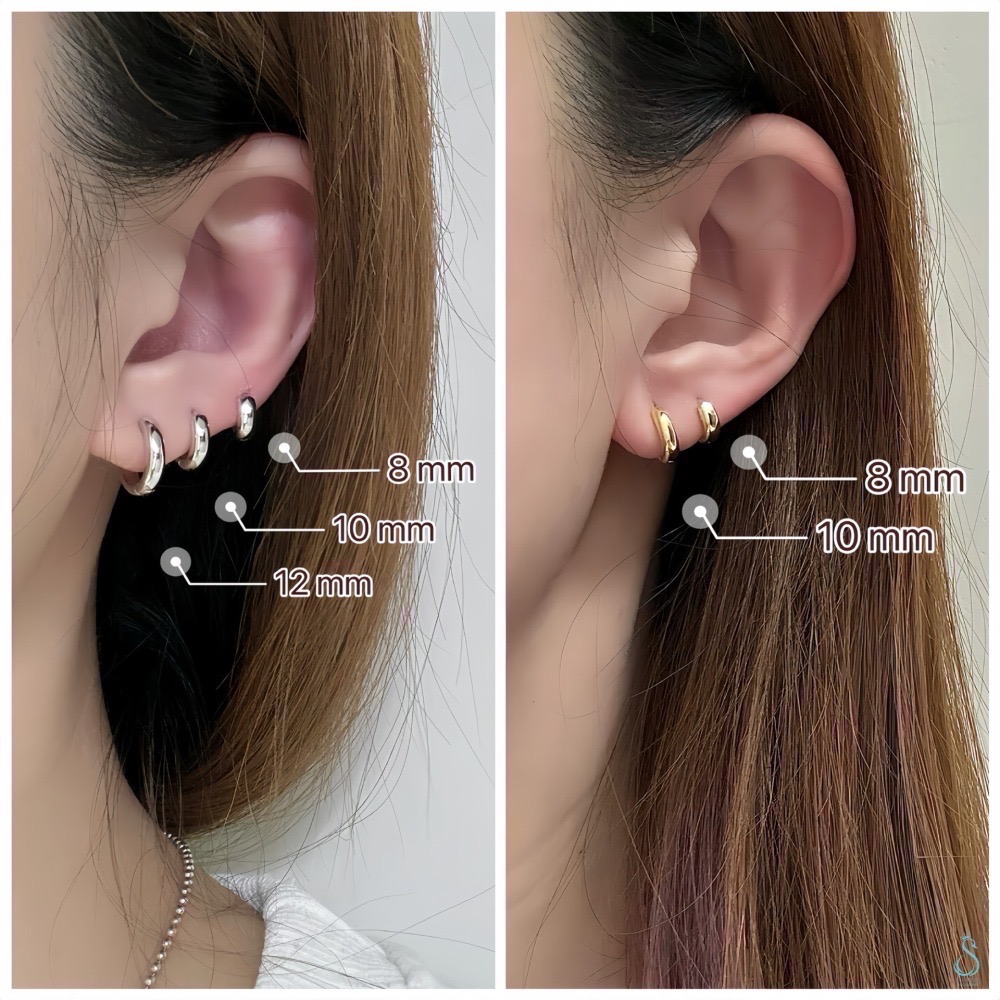 SUMMER 銀飾💫［925純銀］加寛素圈 易扣式耳環 男女多尺寸 面寬3mm 洗澡睡覺不用摘 純銀耳環-細節圖9