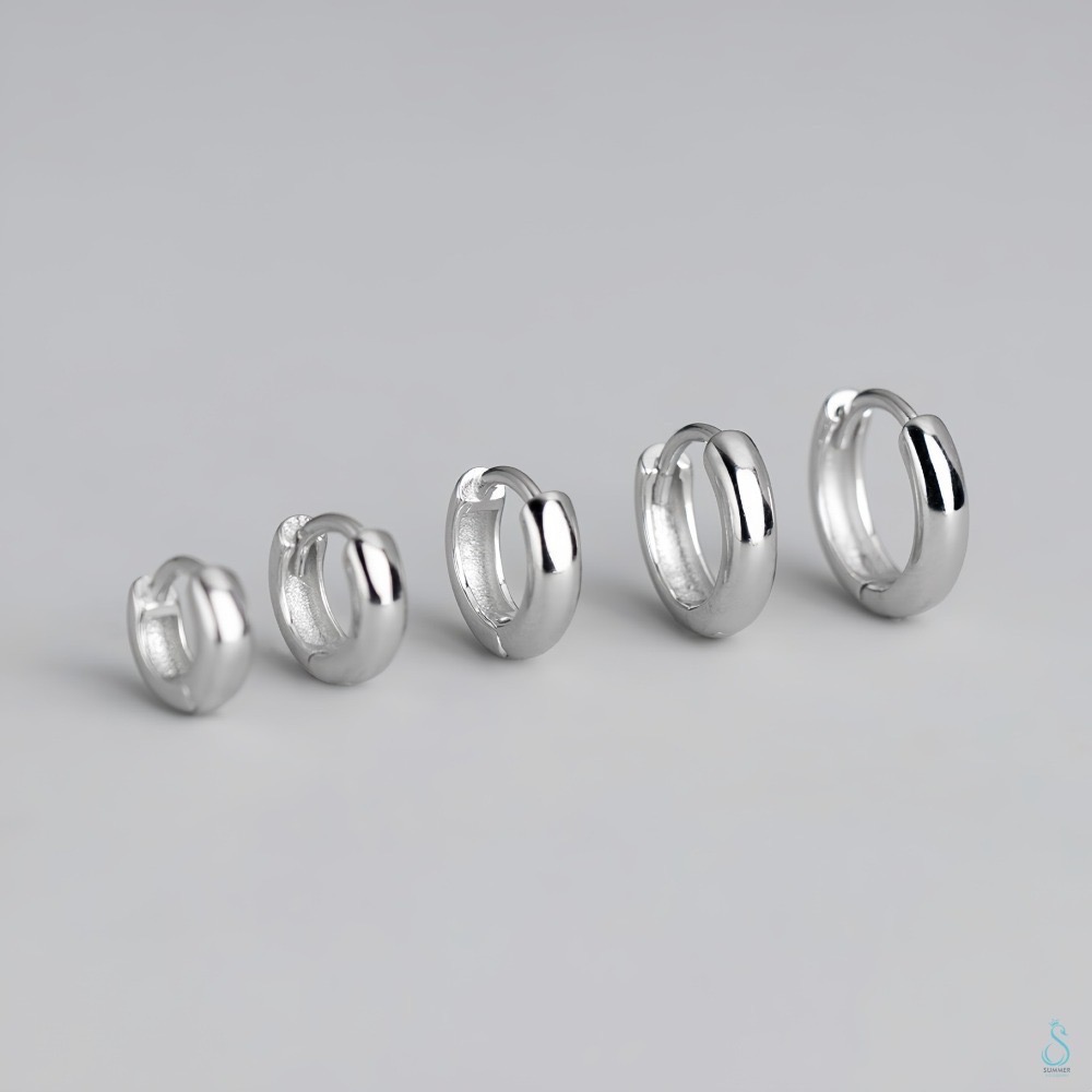 SUMMER 銀飾💫［925純銀］加寛素圈 易扣式耳環 男女多尺寸 面寬3mm 洗澡睡覺不用摘 純銀耳環-規格圖9