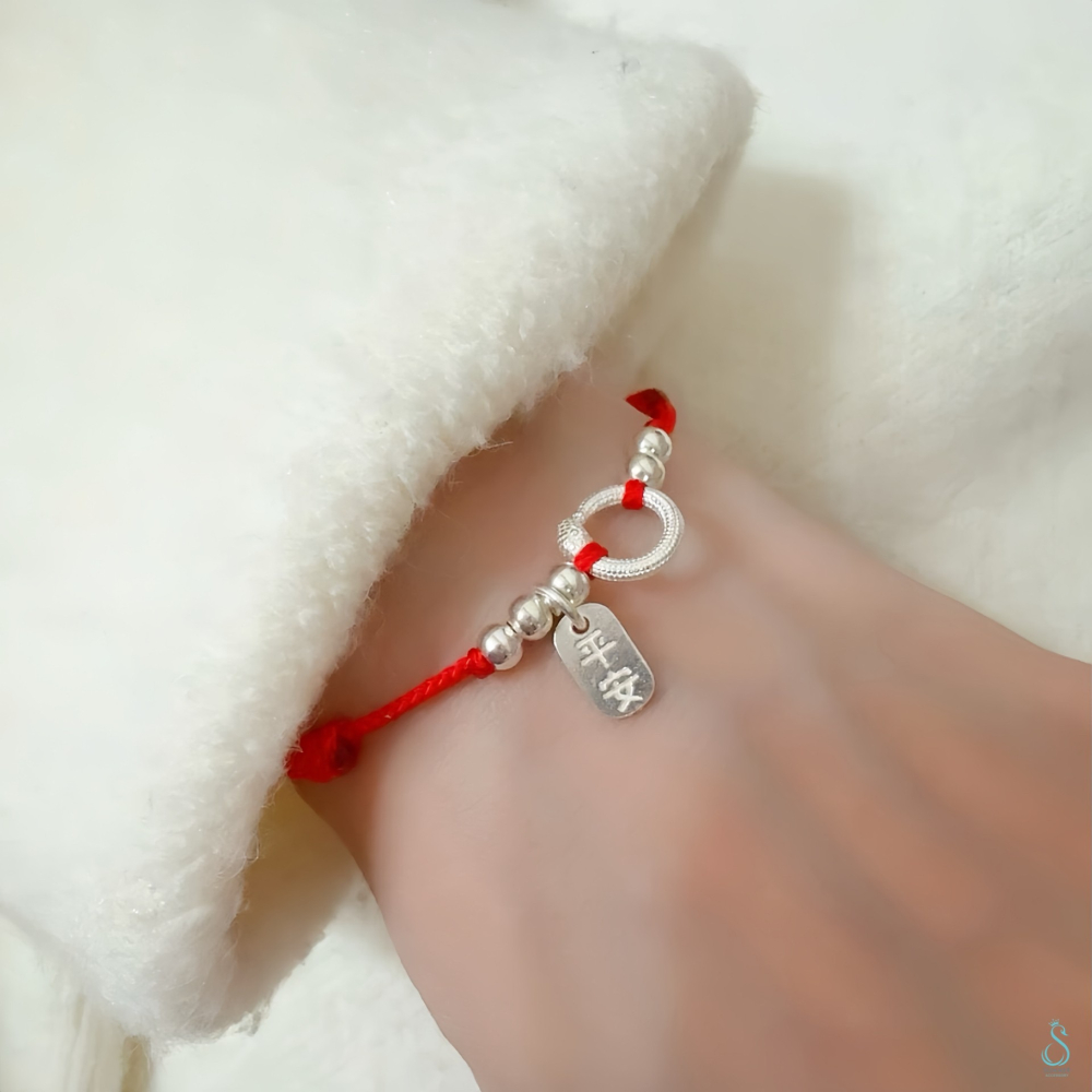 SUMMER 銀飾💫［925純銀］開運保平安 平安蛇 手作紅繩 雙面祈福「平安/健康」幸運手繩 純銀手鍊 純銀飾品-細節圖8
