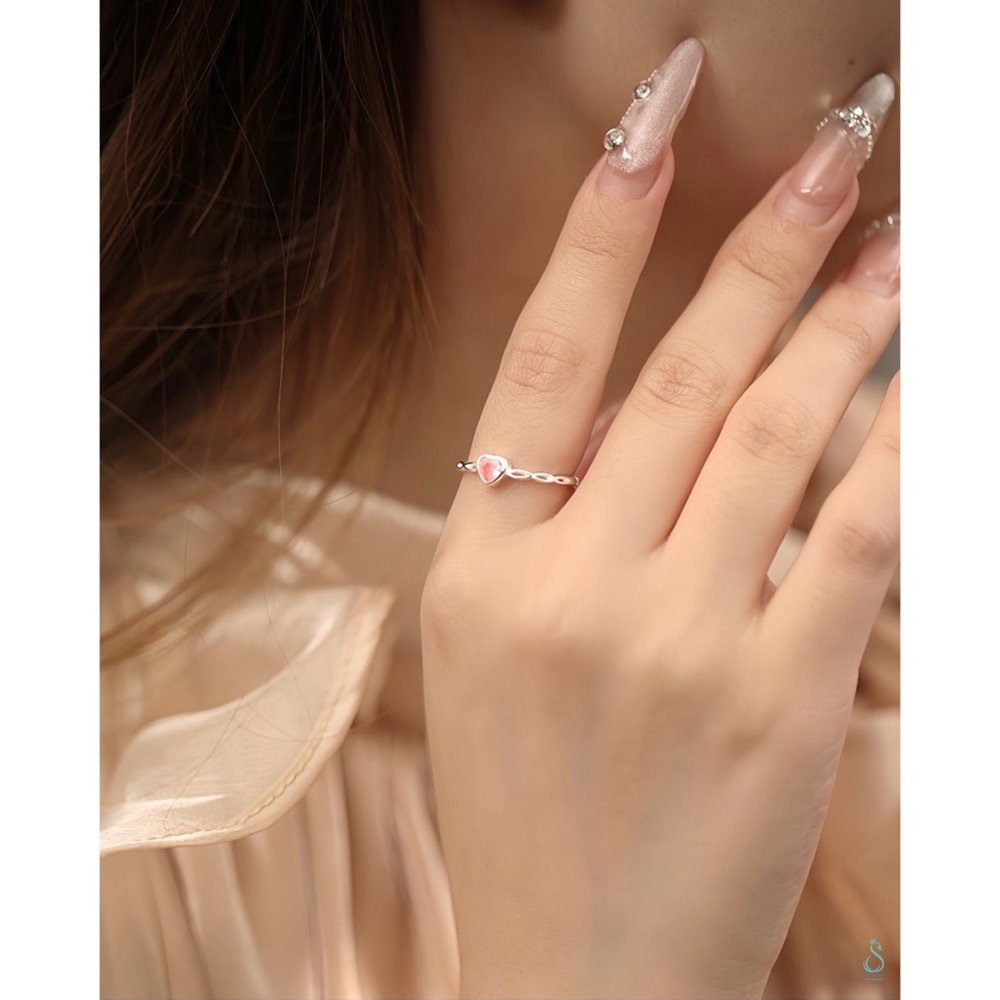 SUMMER 銀飾💫［S999足銀］粉鑽愛心戒 純銀戒指 純銀飾品-細節圖5
