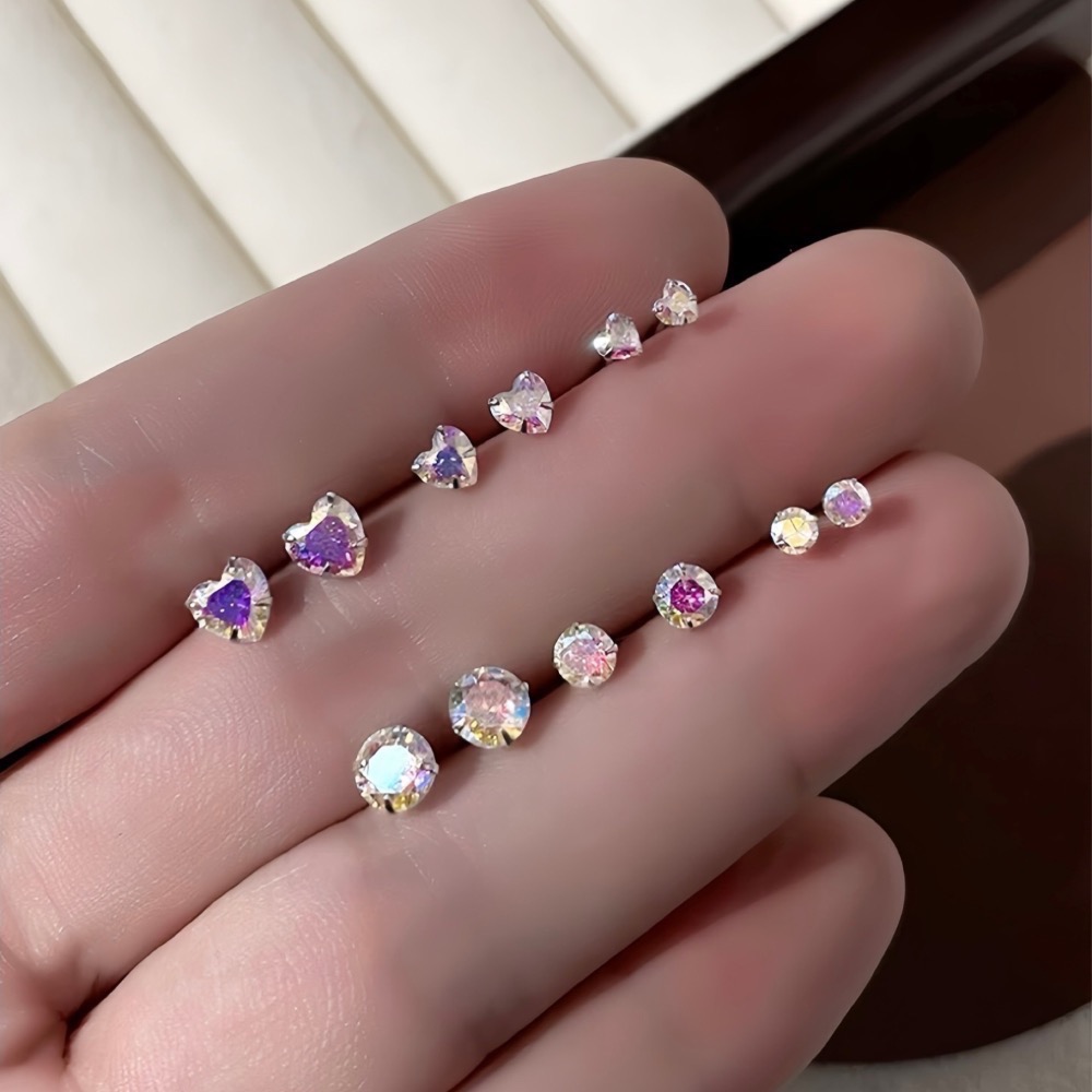 SUMMER 銀飾💫［999足銀］閃亮煥采水鑽耳環 養耳抗過敏 愛心鑽 圓鑽 洗澡睡覺不用摘 平面服貼設計 純銀耳環-細節圖5