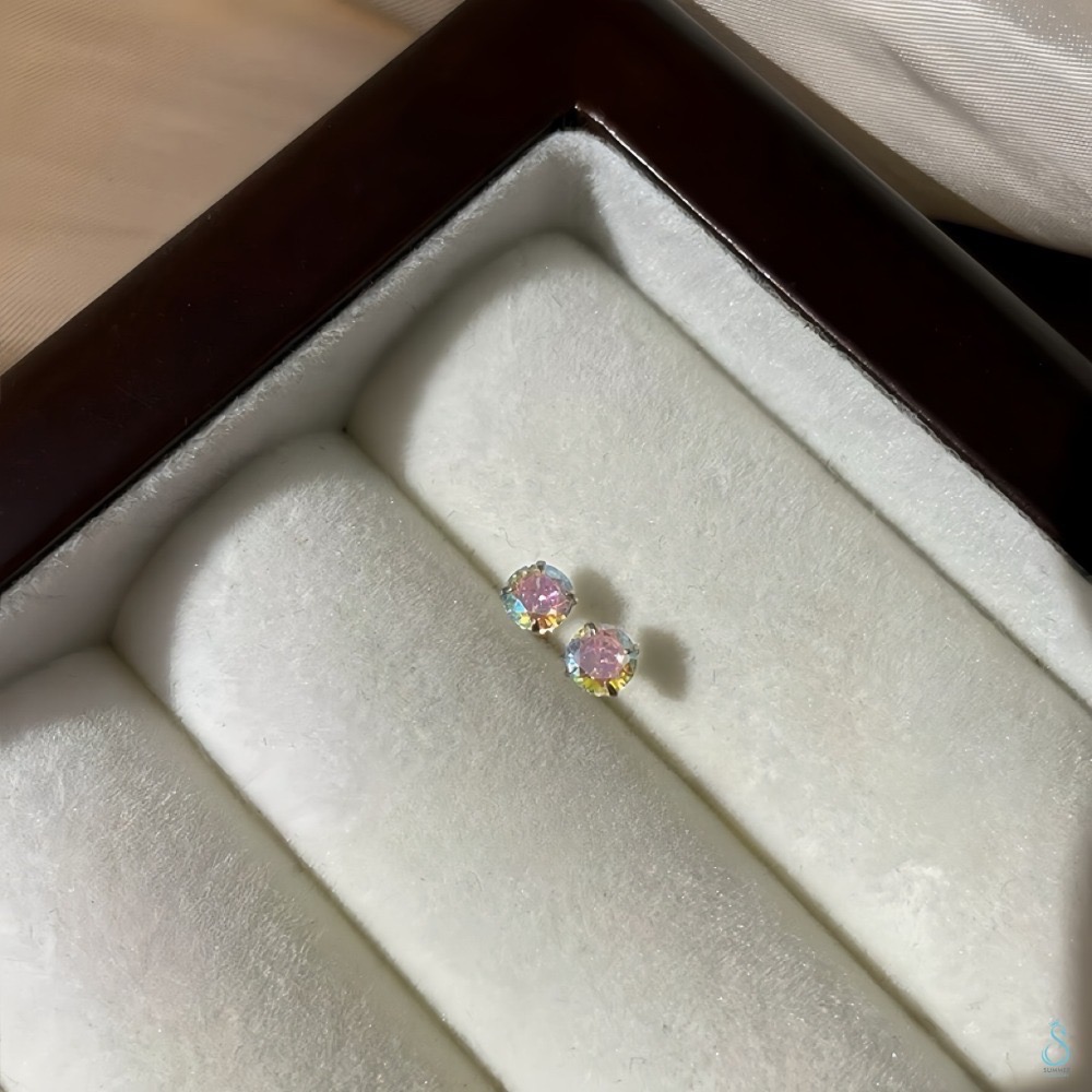 SUMMER 銀飾💫［999足銀］閃亮煥采水鑽耳環 養耳抗過敏 愛心鑽 圓鑽 洗澡睡覺不用摘 平面服貼設計 純銀耳環-規格圖8