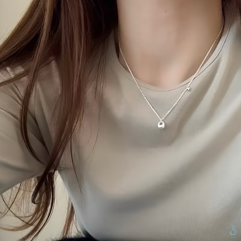 SUMMER 銀飾💫［925純銀］純淨小銀坨項鏈 磨砂啞光面 實心銀坨 純銀項鍊 純銀飾品-細節圖2