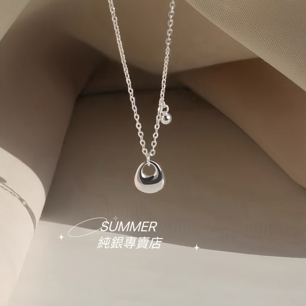 SUMMER 銀飾💫［925純銀］純淨小銀坨項鏈 磨砂啞光面 實心銀坨 純銀項鍊 純銀飾品-細節圖3