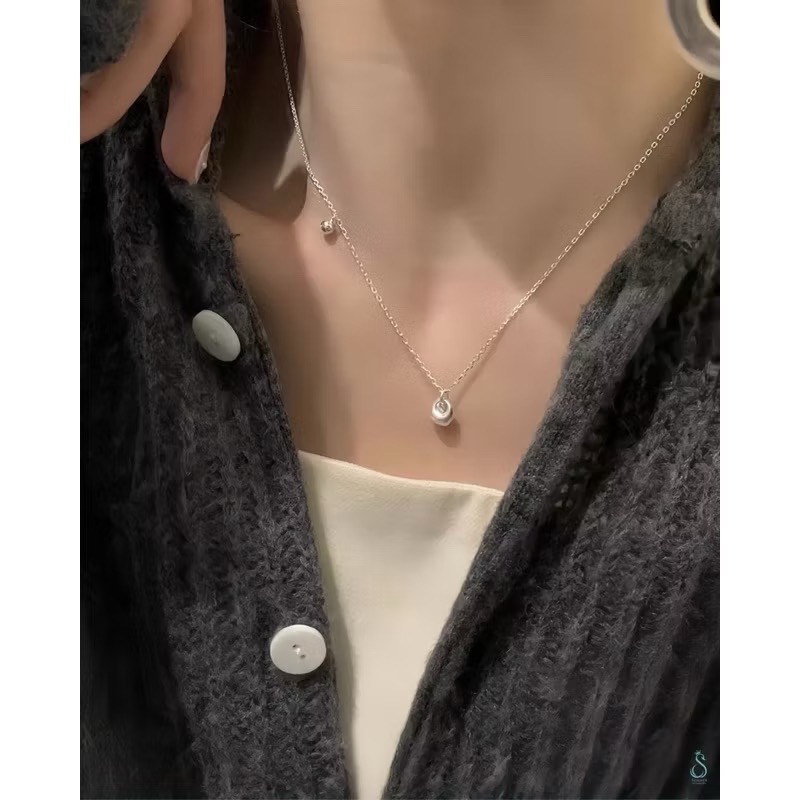 SUMMER 銀飾💫［925純銀］純淨小銀坨項鏈 磨砂啞光面 實心銀坨 純銀項鍊 純銀飾品-細節圖5