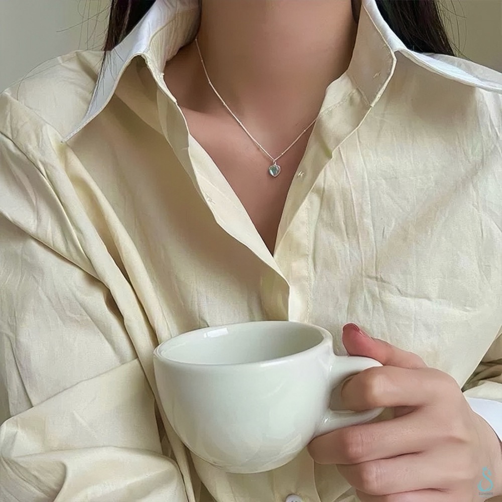 SUMMER韓 銀飾💫［925純銀］炫彩月光石愛心項鏈 純銀項鍊 純銀飾品-細節圖4