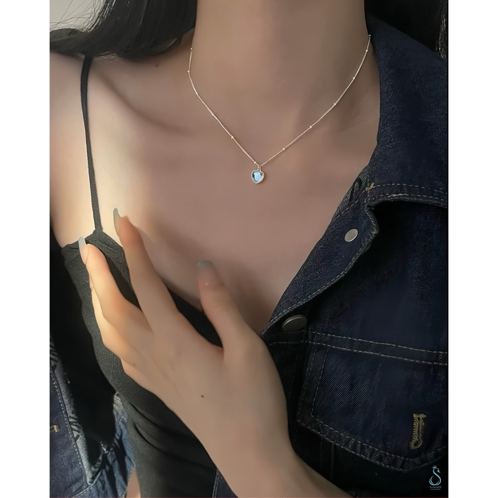 SUMMER韓 銀飾💫［925純銀］炫彩月光石愛心項鏈 純銀項鍊 純銀飾品-細節圖8