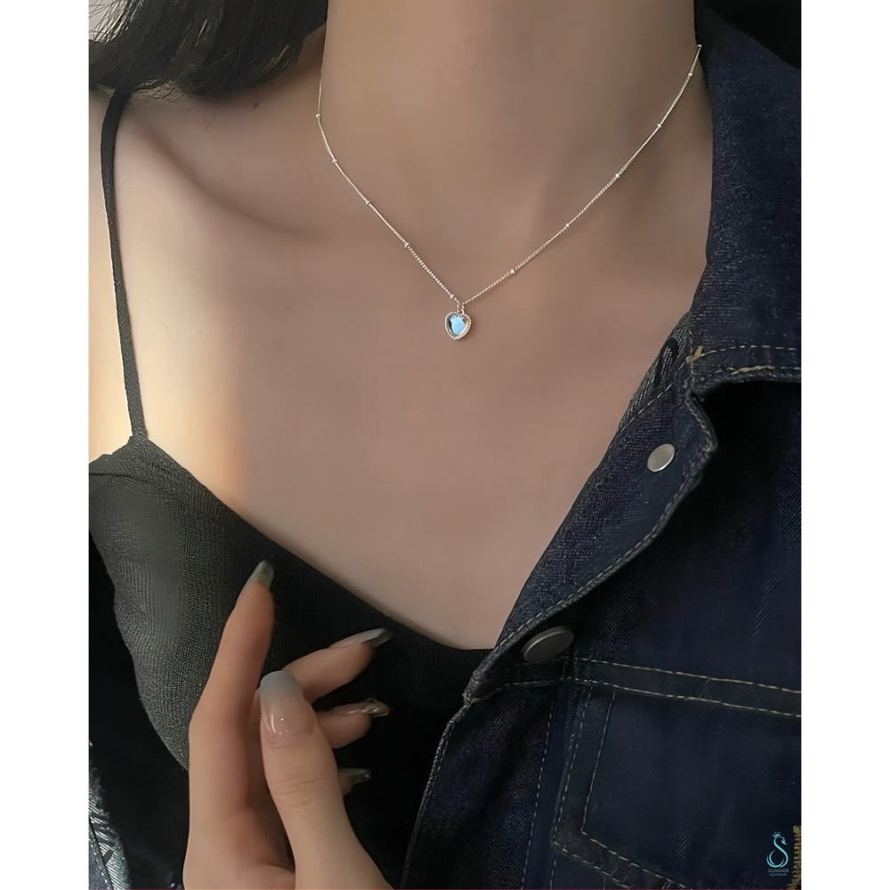 SUMMER韓 銀飾💫［925純銀］炫彩月光石愛心項鏈 純銀項鍊 純銀飾品-細節圖9