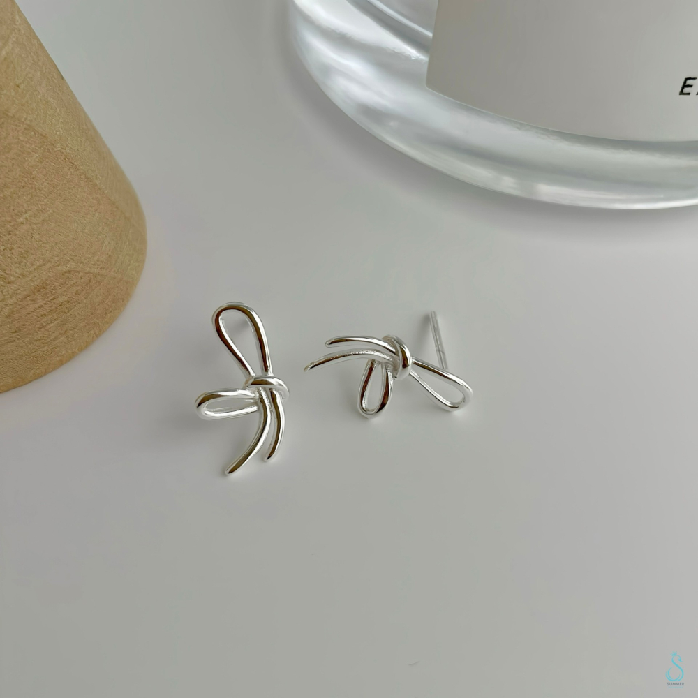 SUMMER 銀飾💫［925純銀］絲韻蝶語 蝴蝶結耳環 純銀耳環 純銀飾品-細節圖7