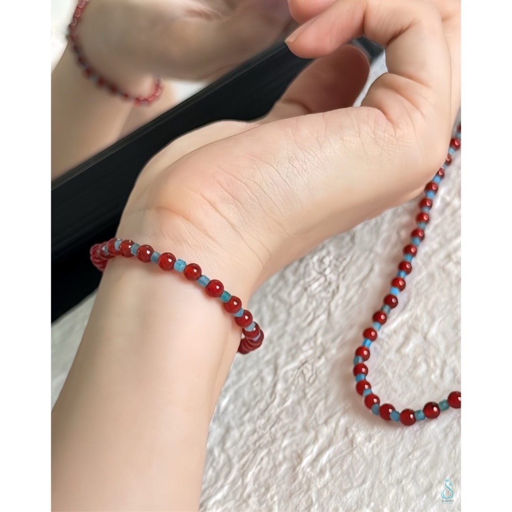SUMMER 銀飾💫［925純銀］錦鯉躍紅 天然晶石手鏈 紅瑪瑙小魚磷灰石 純銀手鏈 純銀飾品-細節圖8