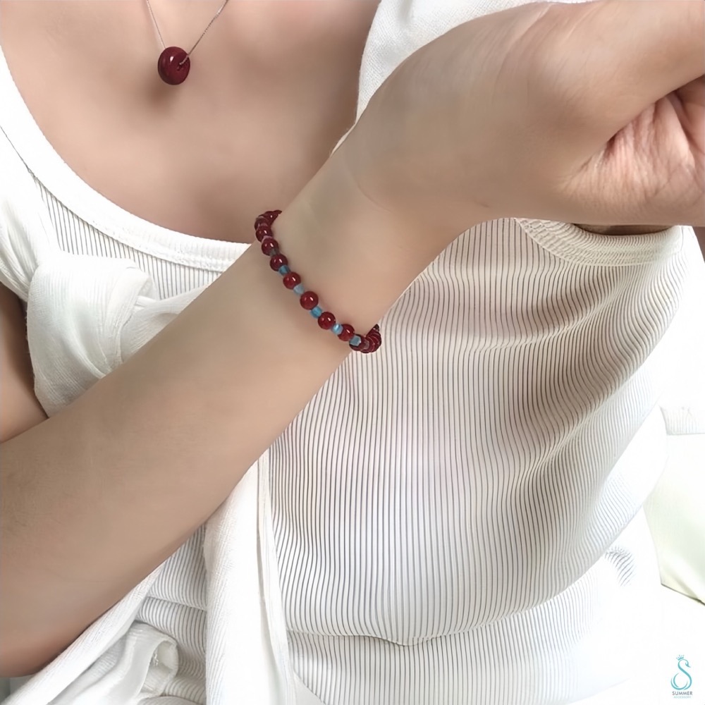 SUMMER 銀飾💫［925純銀］錦鯉躍紅 天然晶石手鏈 紅瑪瑙小魚磷灰石 純銀手鏈 純銀飾品-細節圖9